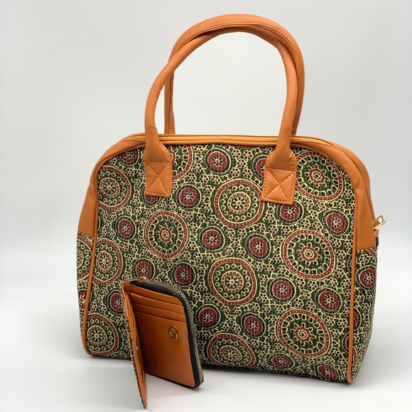 Kantha Stitch Cotton Satchel And Wallet Set - Picture 3 of 7